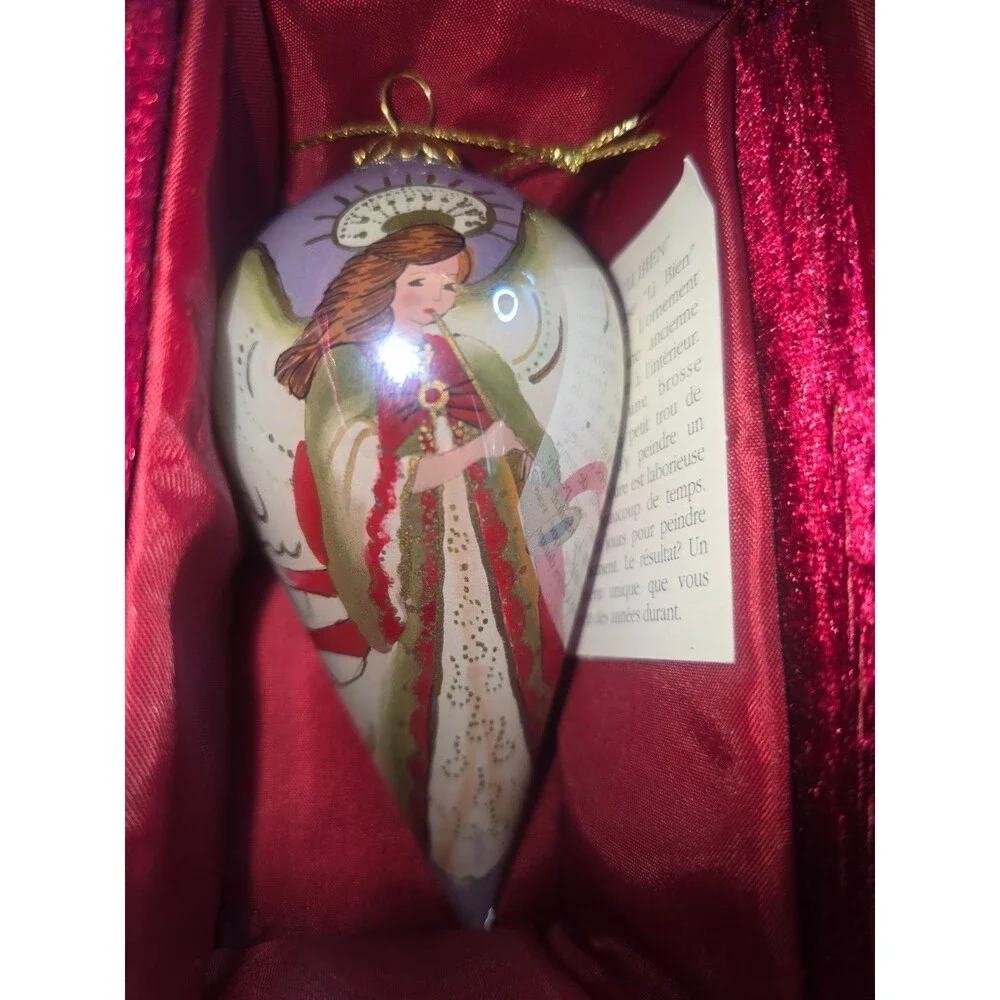 Vintage THE LI BIEN ORNAMENT Christmas Angel Ornament w/ Red Velvet Box Teardrop